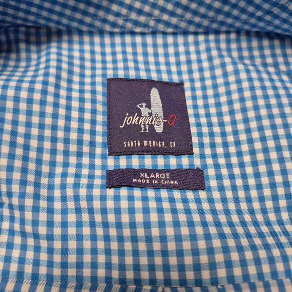 johnnie-o Mens XL Blue Gingham Button Down Shirt Long Sleeve Beach Casual Date - Picture 5 of 7